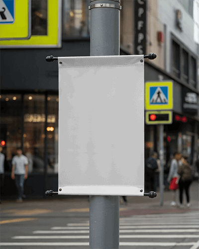 Metropolitan Street Banner Mockup Empty Fabric Banner On Lamppost With Cars And Buildings